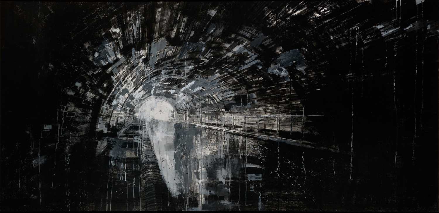 Artwork by Lev Vykopal, CANAL LANDSCAPE - NETHERTON TUNNEL, Made of acrylic, gouache, brush and ink and charcoal on paper