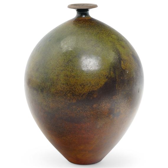 studio pottery raku stoneware vase of ovoid form - Andrew Hill