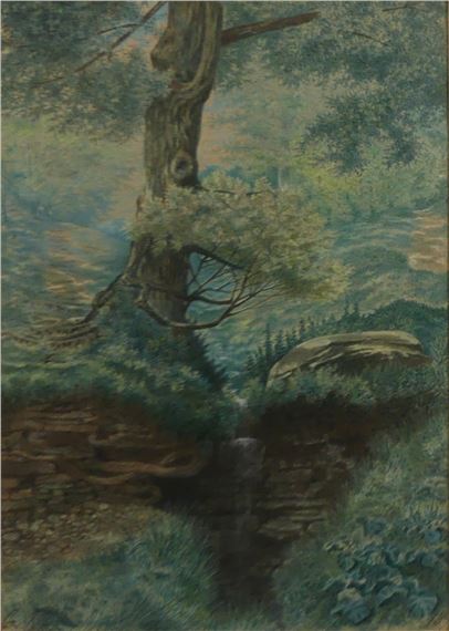 Willow by a stone wall by George Cruikshank, dated 1876