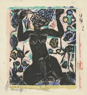 Goddess with dark skin by Shiko Munakata, 1960
