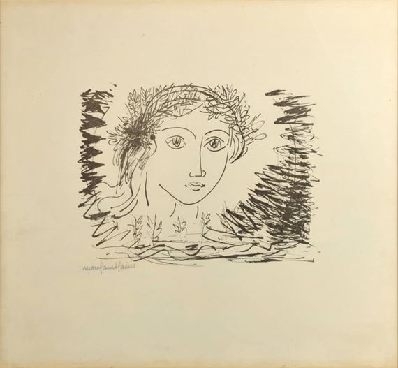 Marcel SAINT-SAENS (1903-1973) Femme couronnée de lauriers Lithograph by Marc Saint-Saëns