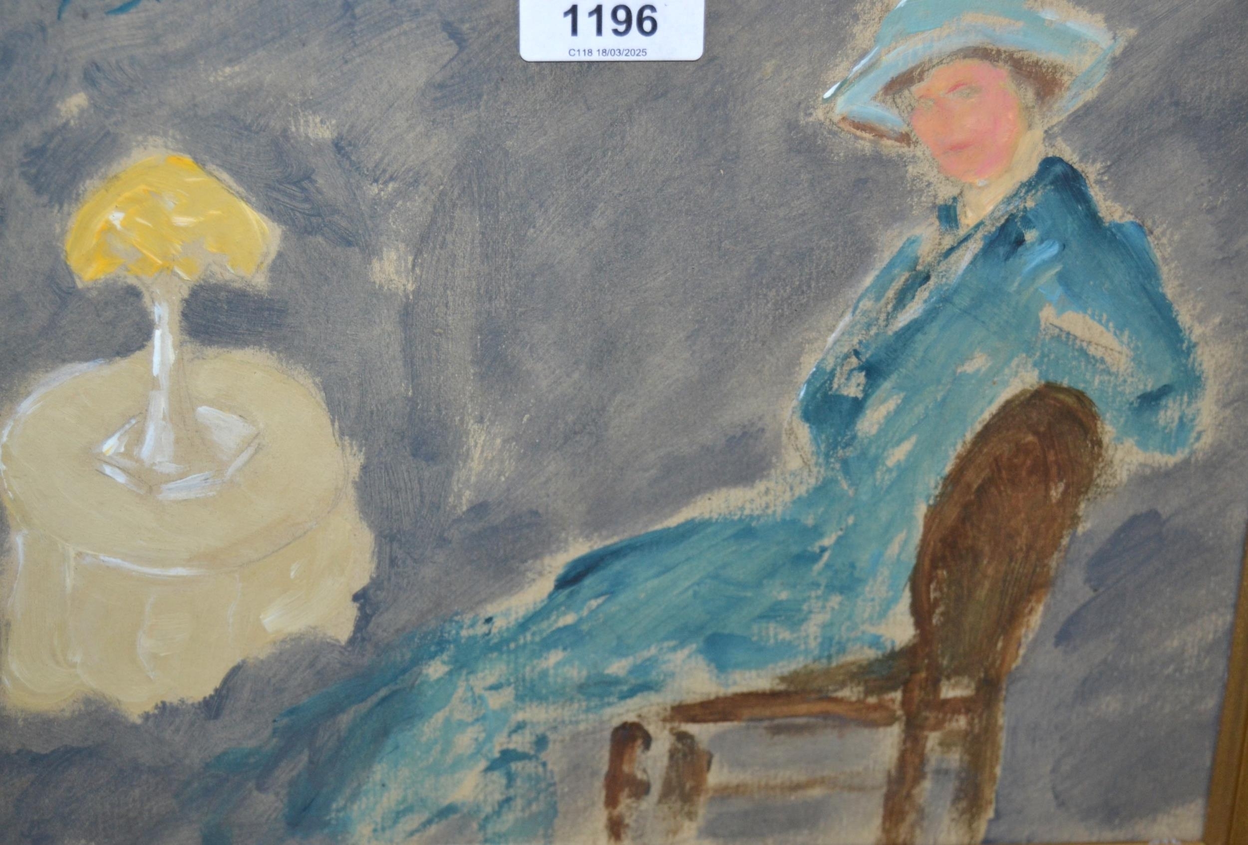 Artwork by Adrian Stokes, study of a young lady seated by a table lamp, Made of mixed media painting on paper