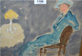 study of a young lady seated by a table lamp - Adrian Stokes