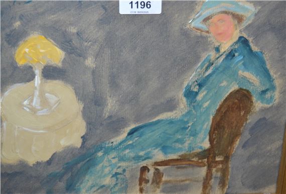 study of a young lady seated by a table lamp - Adrian Stokes