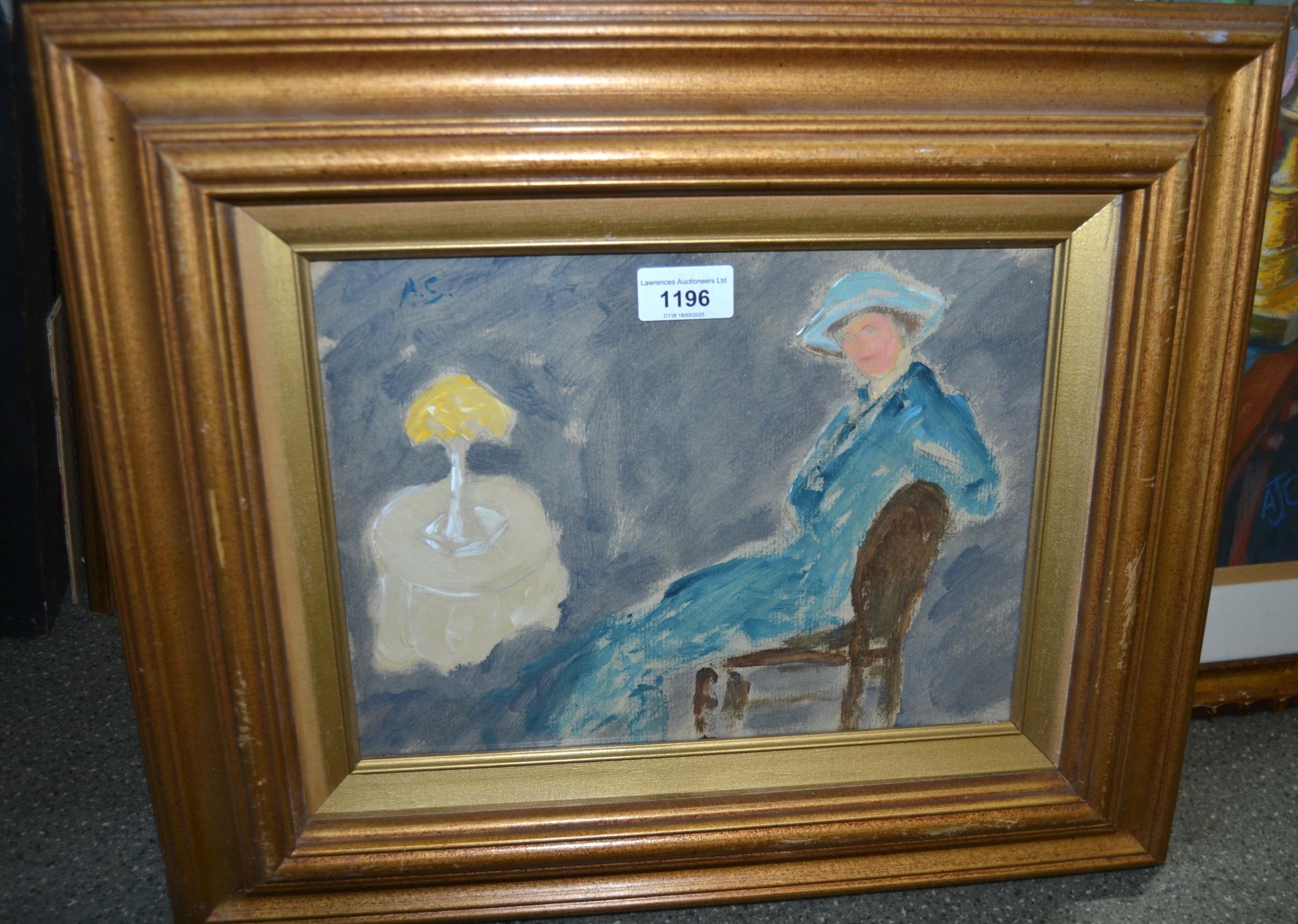 Artwork by Adrian Stokes, study of a young lady seated by a table lamp, Made of mixed media painting on paper