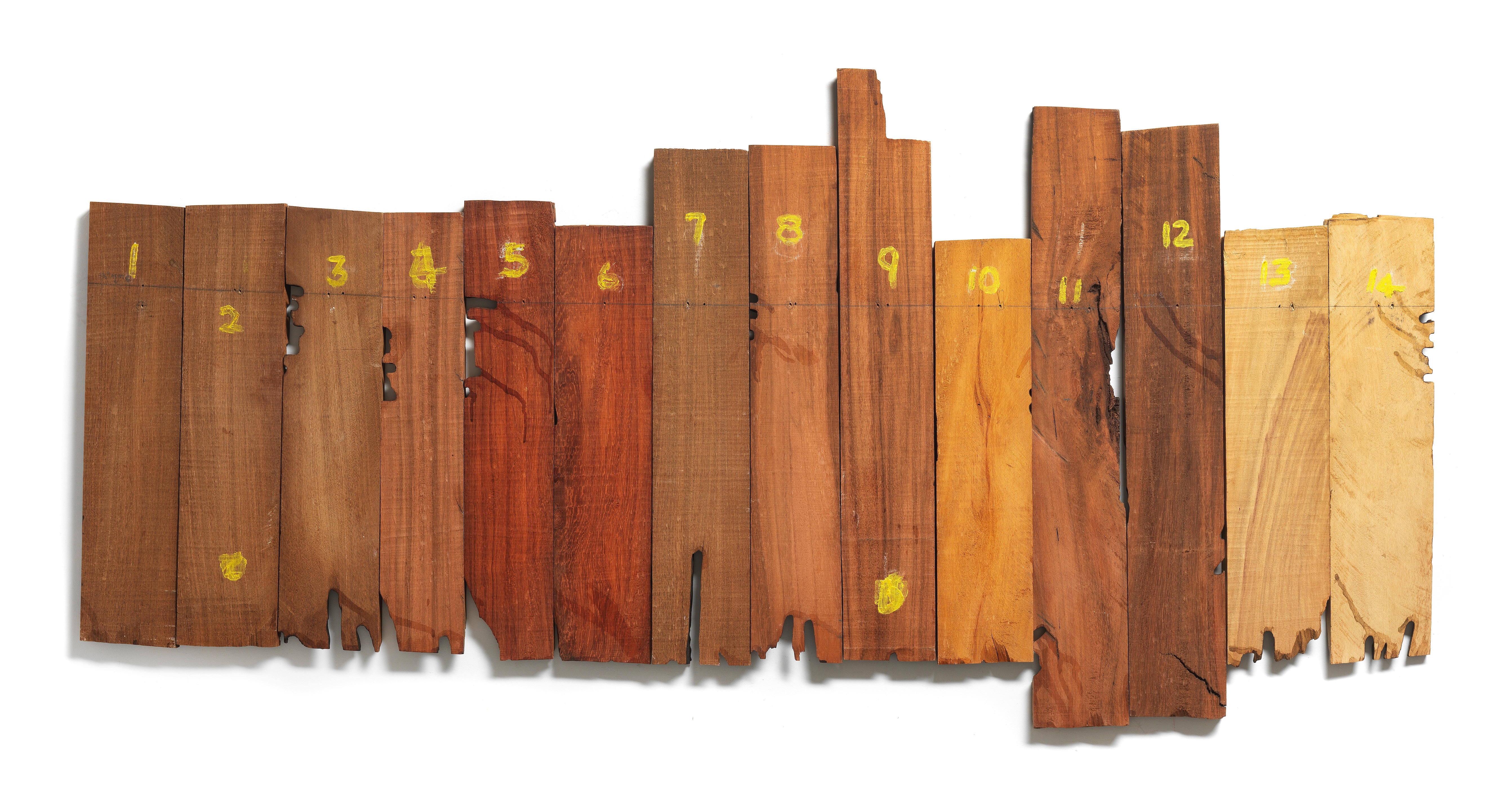 Artwork by El Anatsui, Knives III, 1991, Made of painted wood panels