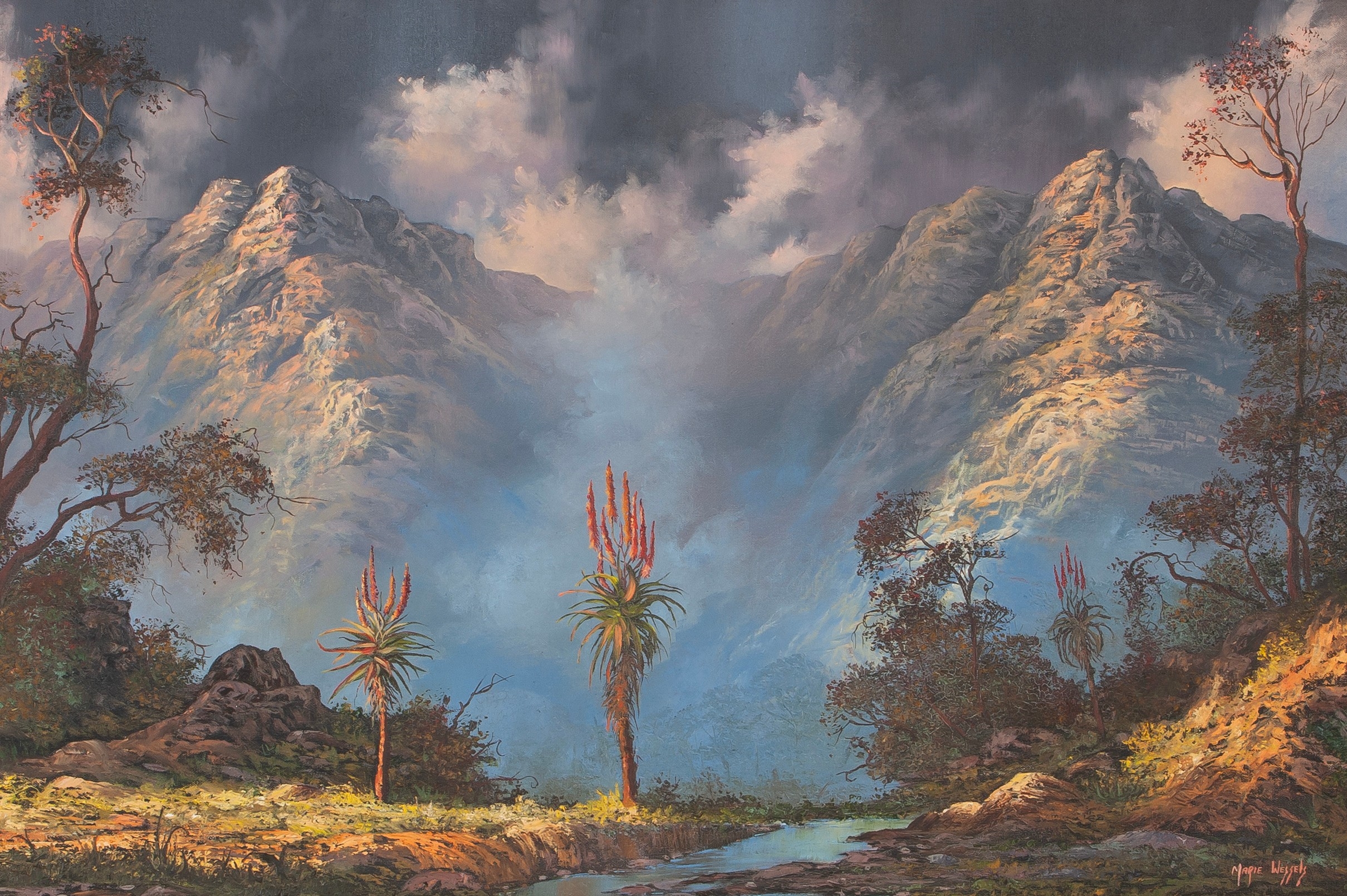 Artwork by Mari Wessels, ALOE VALLEY, Made of oil on board