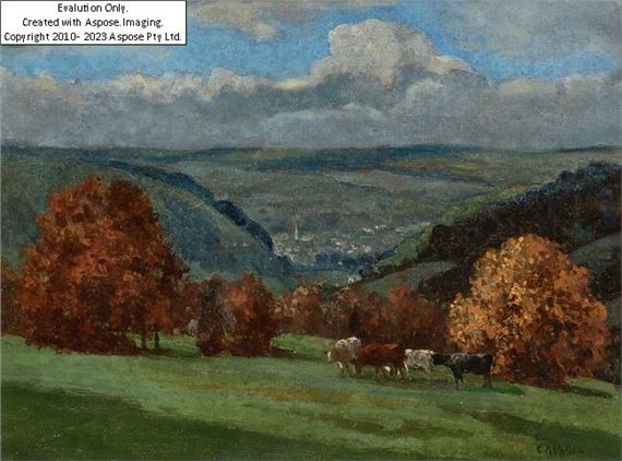 Landscape with cattle grazing by Campbell A. Mellon