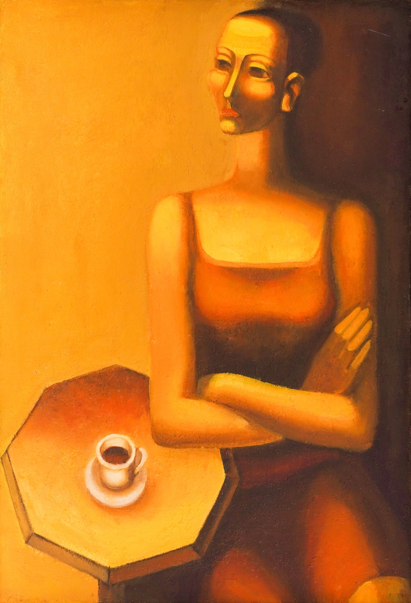 Artwork by Toma Trifonovski, At a café, Made of oil on canvas