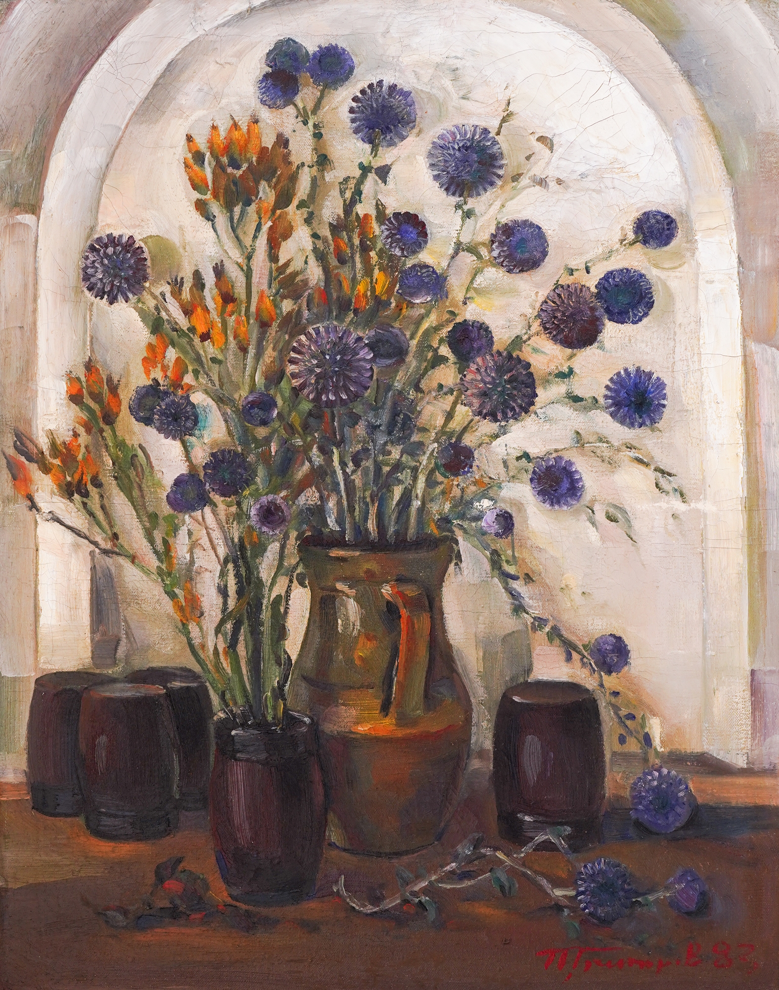 Artwork by Petar Grigorov, Jug with wild flowers [1983, Made of oil on canvas