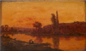 Les Lavandières au soleil couchant - H. Saulieu