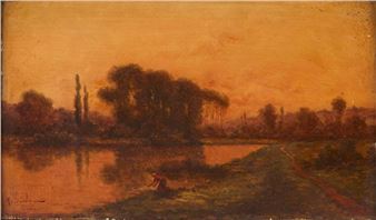 Lavandière au soleil couchant - H. Saulieu