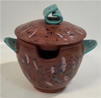 UNIQUE SUSAN LEVENSTEIN SIGNED POTTERY LIDDED BOWL - Susan Lavenstein