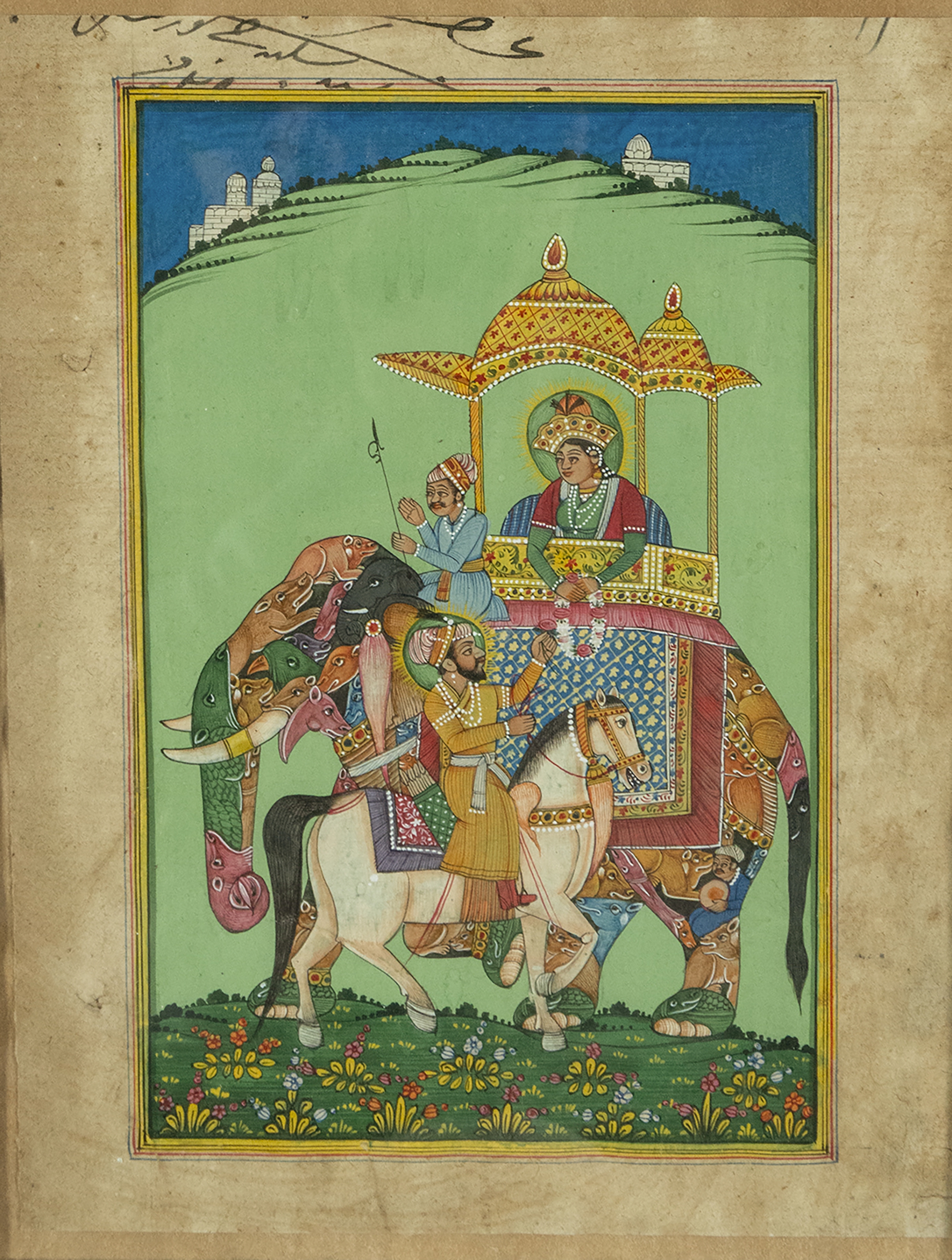 Indian School | Dibujo colonial India Mughal tinta y acuarela de ...