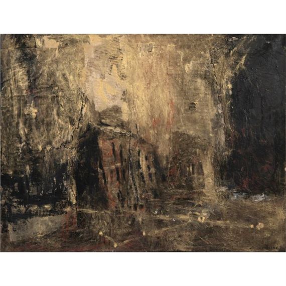 VICENÇ VIAPLANA (Granollers, Barcelona 1955) La Resposta Óleo y collage de recortes de cartón sobre lienzo Firmado, - Vicenç Viaplana