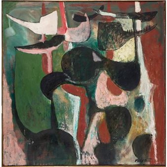 ROSARIO MURABITO (Trecastagni, Catania 1907-Casoli, Camaiore, Lucca 1972) Composición Óleo sobre lienzo Firmad - Rosario Murabito