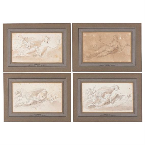 FEDERICO PESCHIERA (1814-1854) Cuatro Estaciones Pluma y aguada de tinta parda sobre papel verjurado - Federico Peschiera