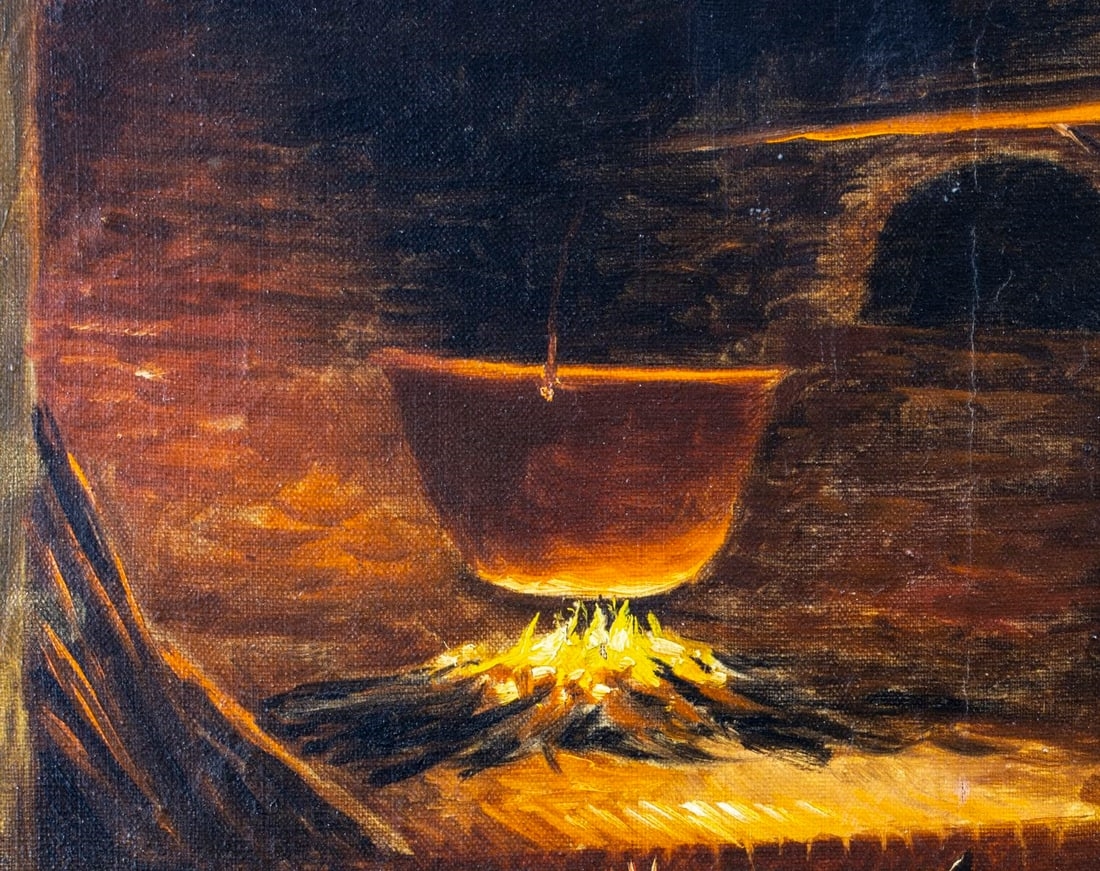 Artwork by R Valdemar, Woman by the Fireplace, Made of oil on canvas