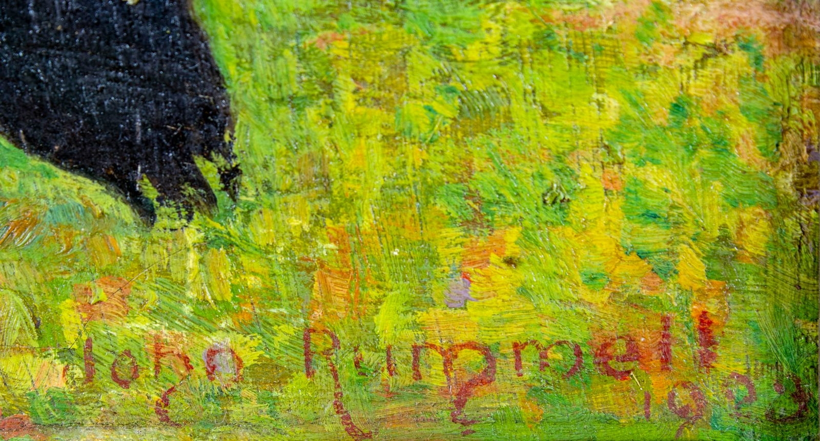 Artwork by John Rummell, A Young Holstein Cow (titled on verso, Made of oil on board