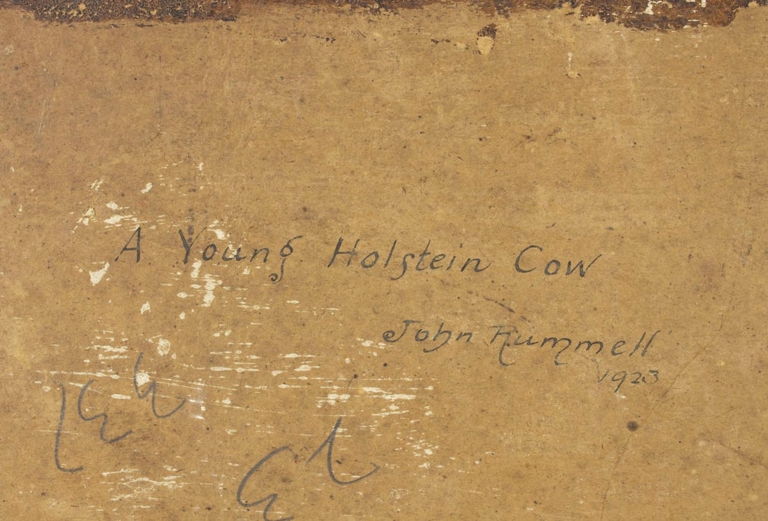 Artwork by John Rummell, A Young Holstein Cow (titled on verso, Made of oil on board