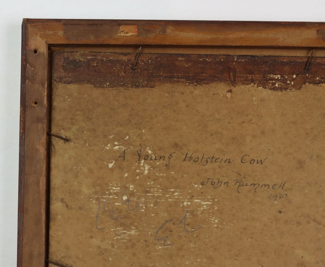 Artwork by John Rummell, A Young Holstein Cow (titled on verso, Made of oil on board