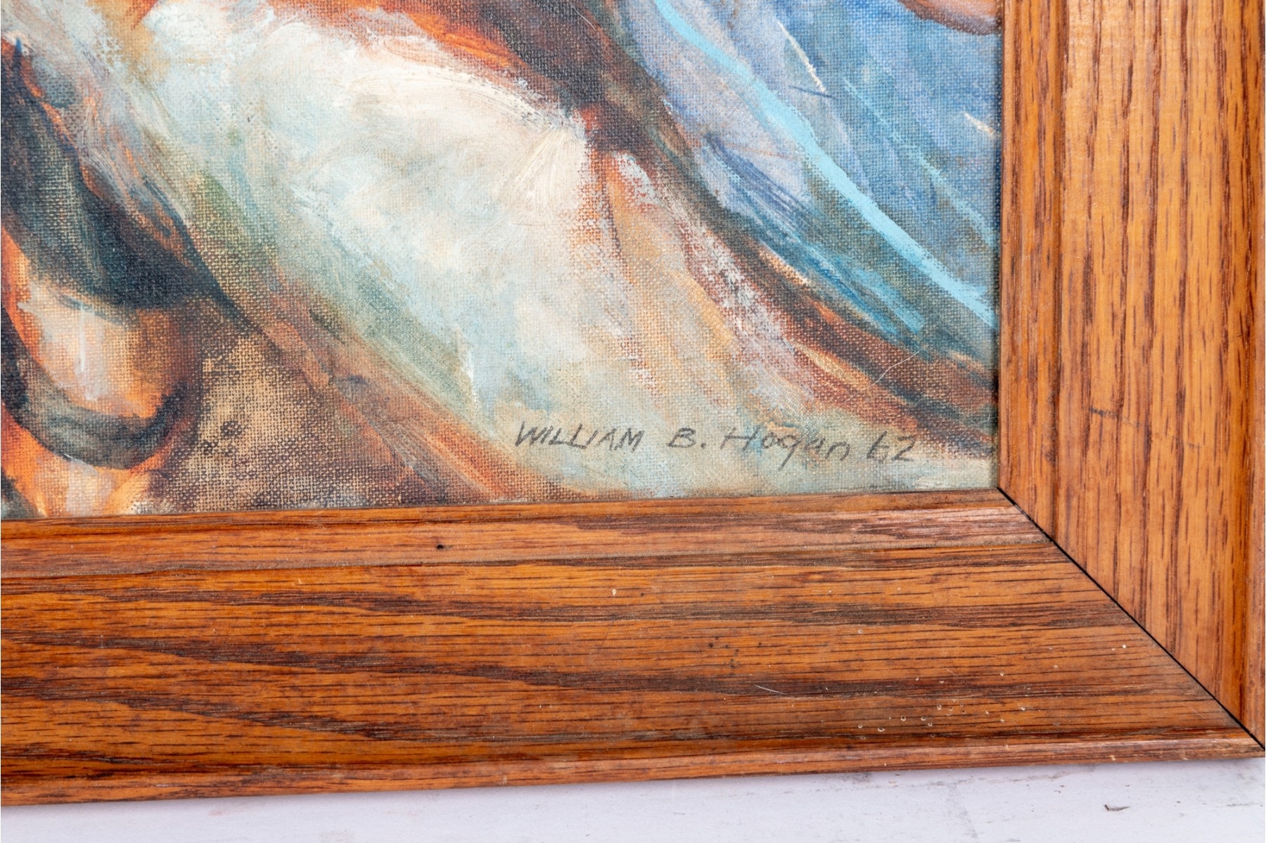 Artwork by William Hogan, New York Giants superbowl while a coach in yellow stands to the right side, Made of oil on canvas panel