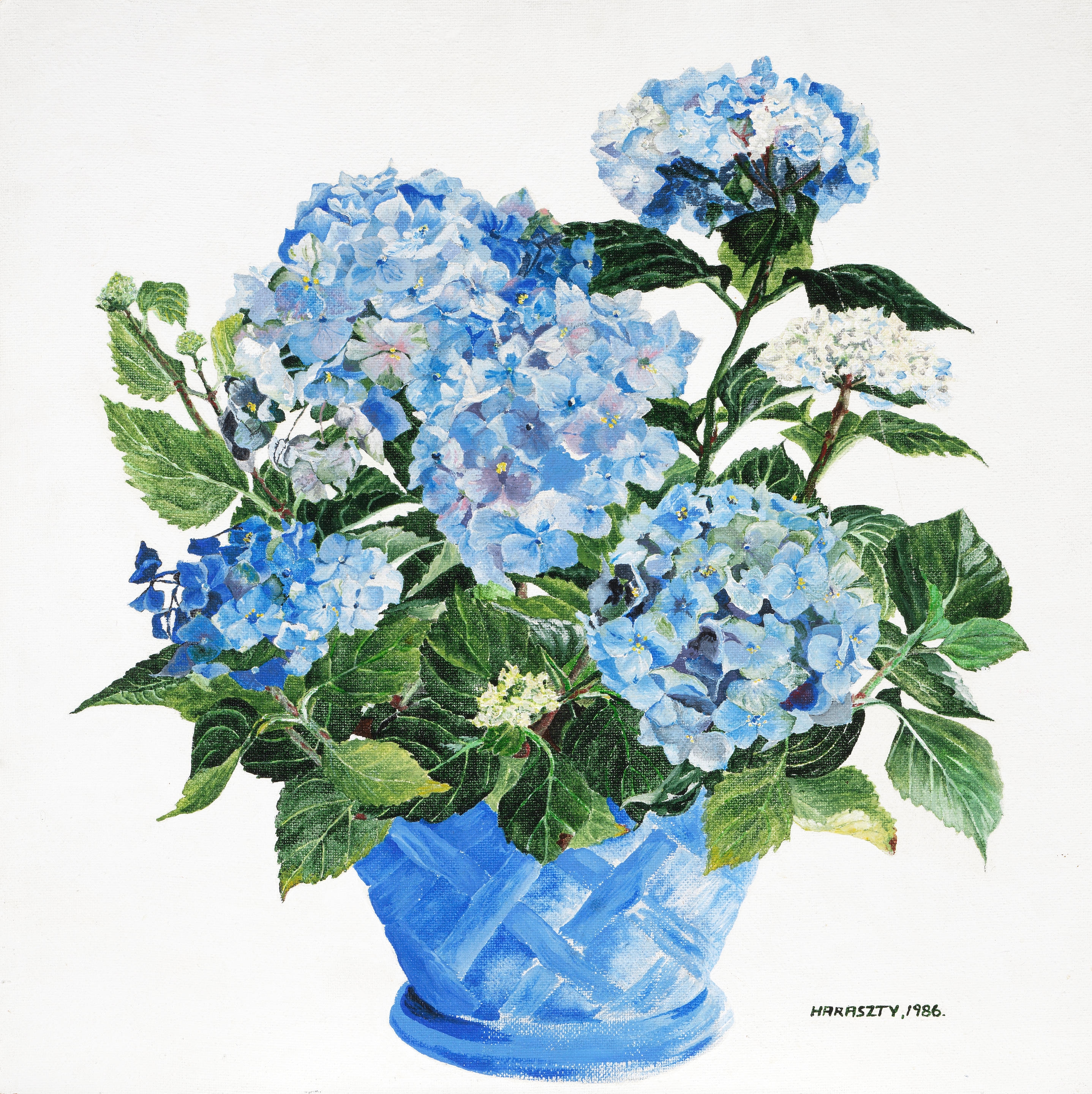 Artwork by Eszter Haraszty, Untitled (Blue Hydrangeas) and Untitled (Orange Poppy) (Two Works), Made of acrylic on masonite