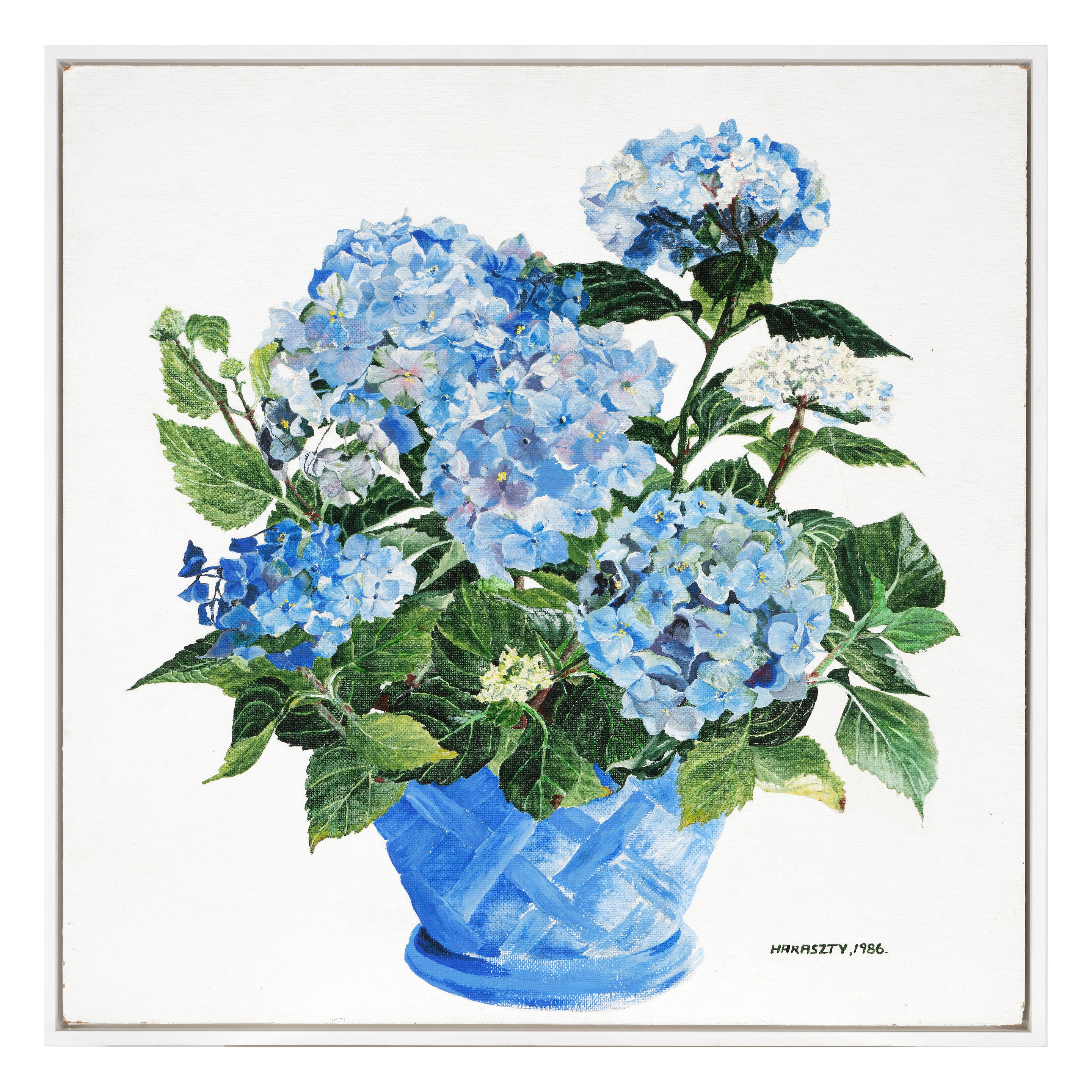 Artwork by Eszter Haraszty, Untitled (Blue Hydrangeas) and Untitled (Orange Poppy) (Two Works), Made of acrylic on masonite