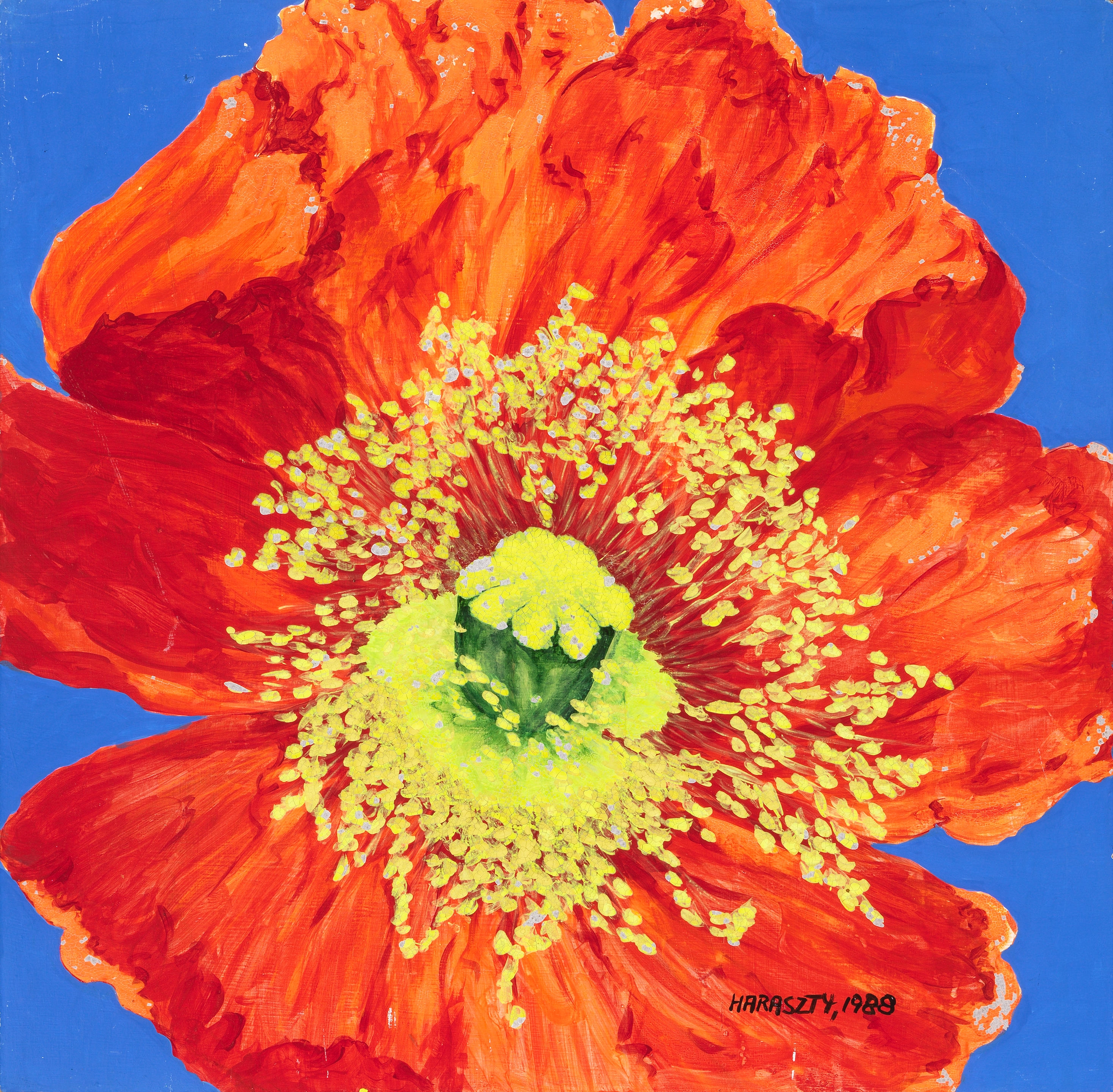 Artwork by Eszter Haraszty, Untitled (Blue Hydrangeas) and Untitled (Orange Poppy) (Two Works), Made of acrylic on masonite