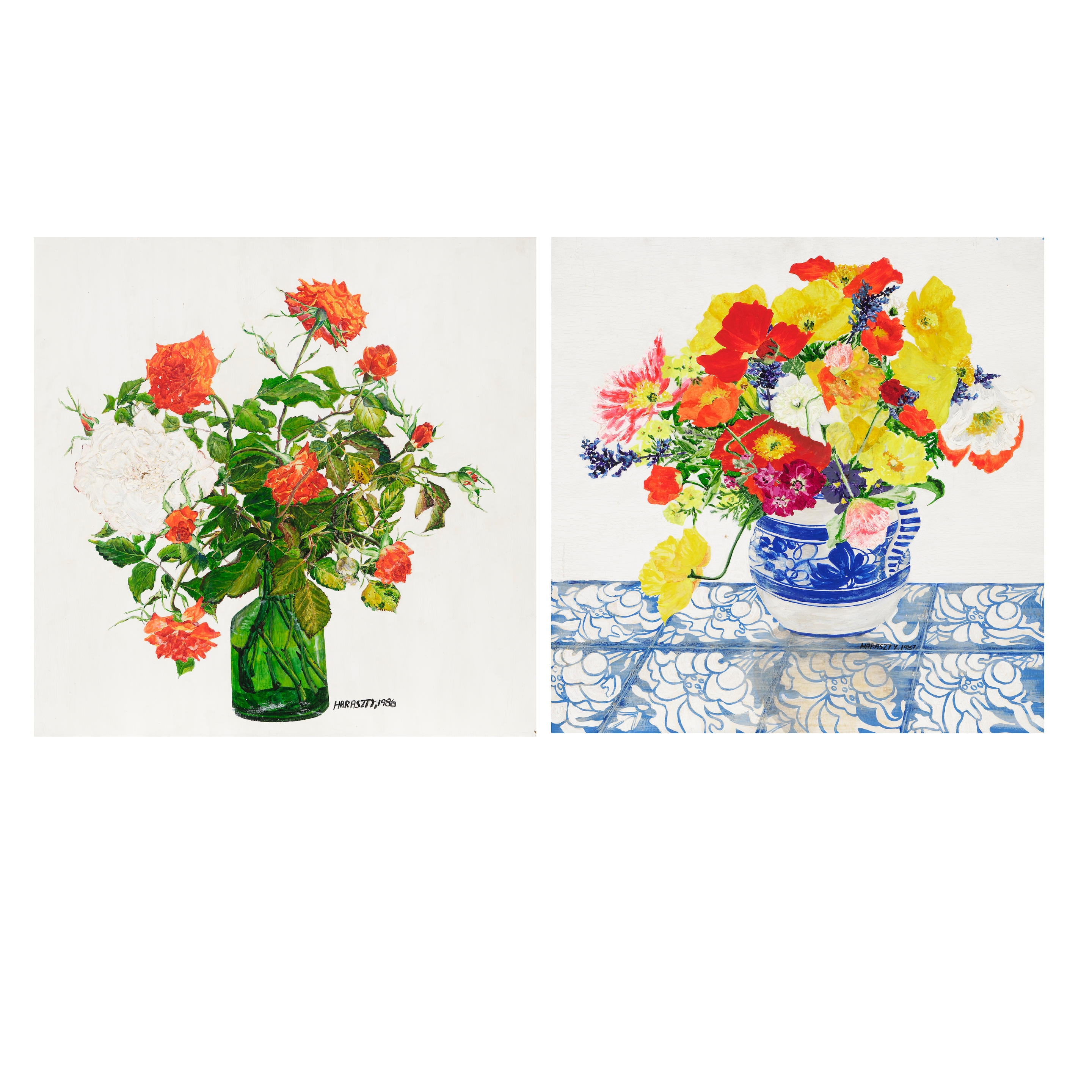 Artwork by Eszter Haraszty, Untitled (Roses) and Untitled (Poppies) (Two Works), Made of acrylic on masonite