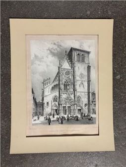 Portail de l'église de Villefranche sur Saône Lithographie - M. Desjardins