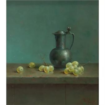 Stilleven met druiven en tinnen klepkan - Peer Verrijt