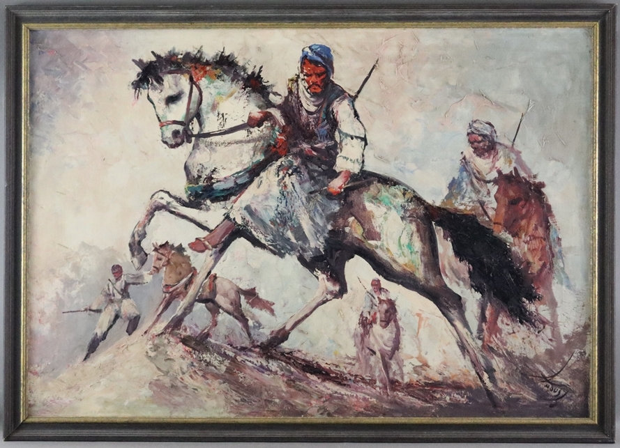 Artwork by Anoush Rahnavardkar, Orientalische Reiter in der Wüste, Made of oil on canvas