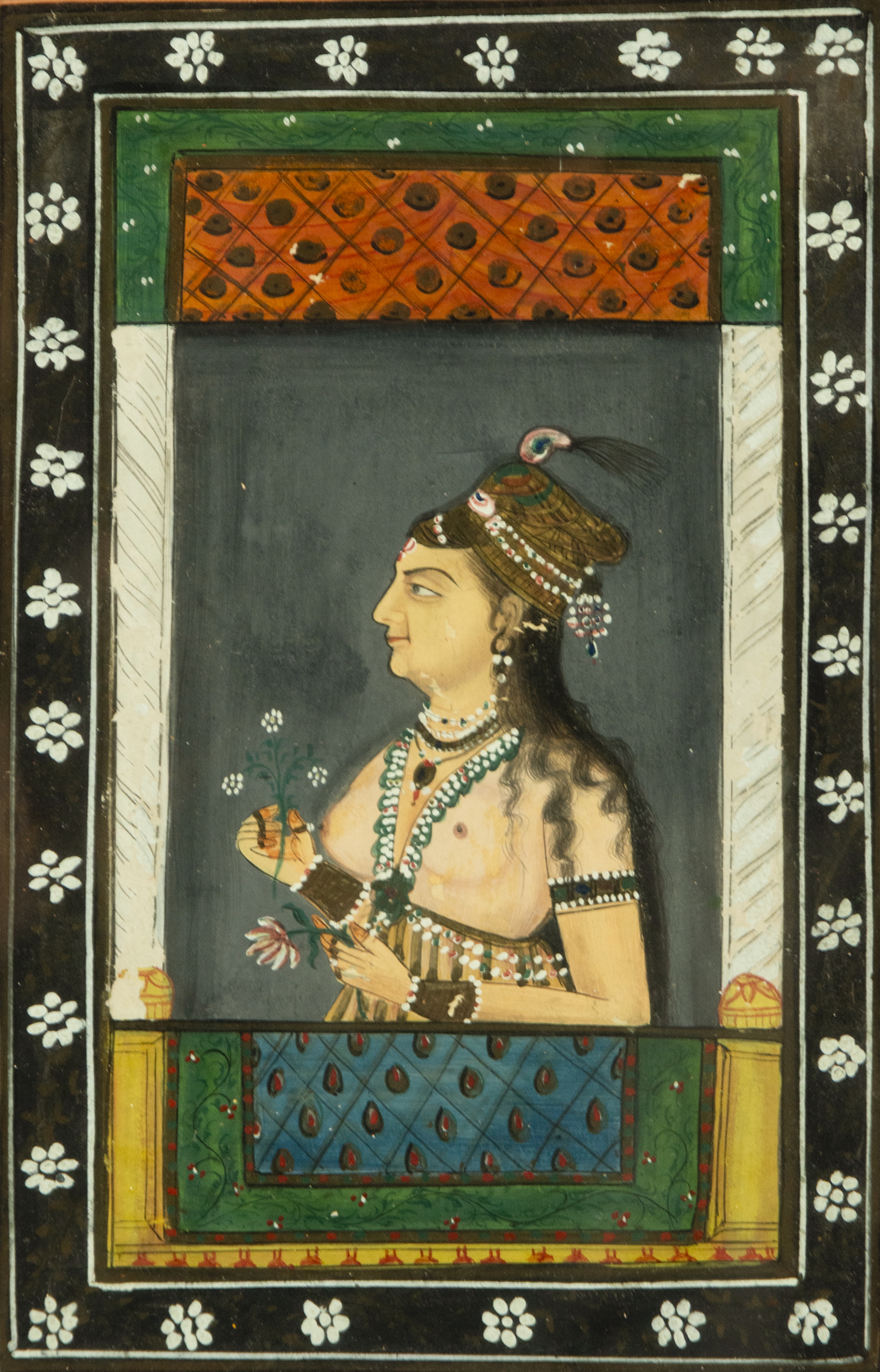 Mughal School | Dibujo colonial India Mughal tinta y acuarela de mujer ...