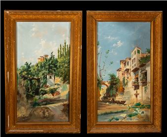 Pareja de vistas de Granada firmados F. Ortega finales del XIX-principios del XX - Granadan School, 19th Century