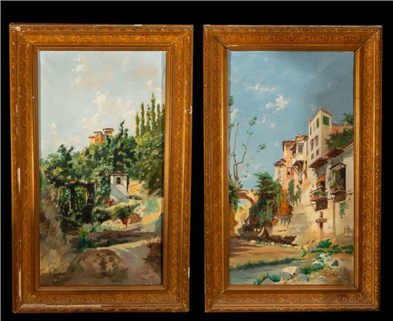 Pareja de vistas de Granada firmados F. Ortega finales del XIX-principios del XX