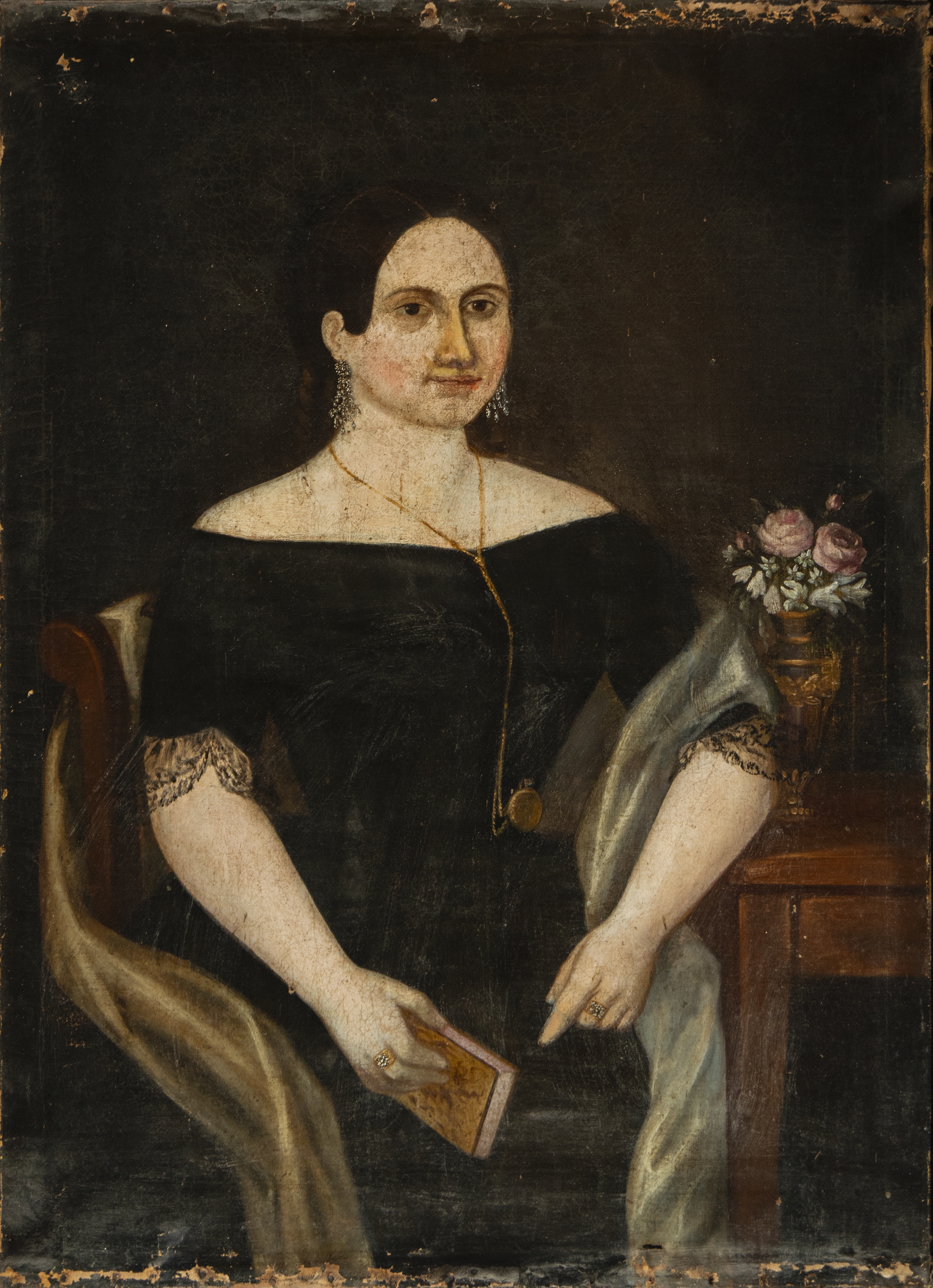 Artwork by Granadan School, 19th Century, Retrato de Dama colonial de Nueva Granada siglo XIX, Made of 88 cm x 48 cm