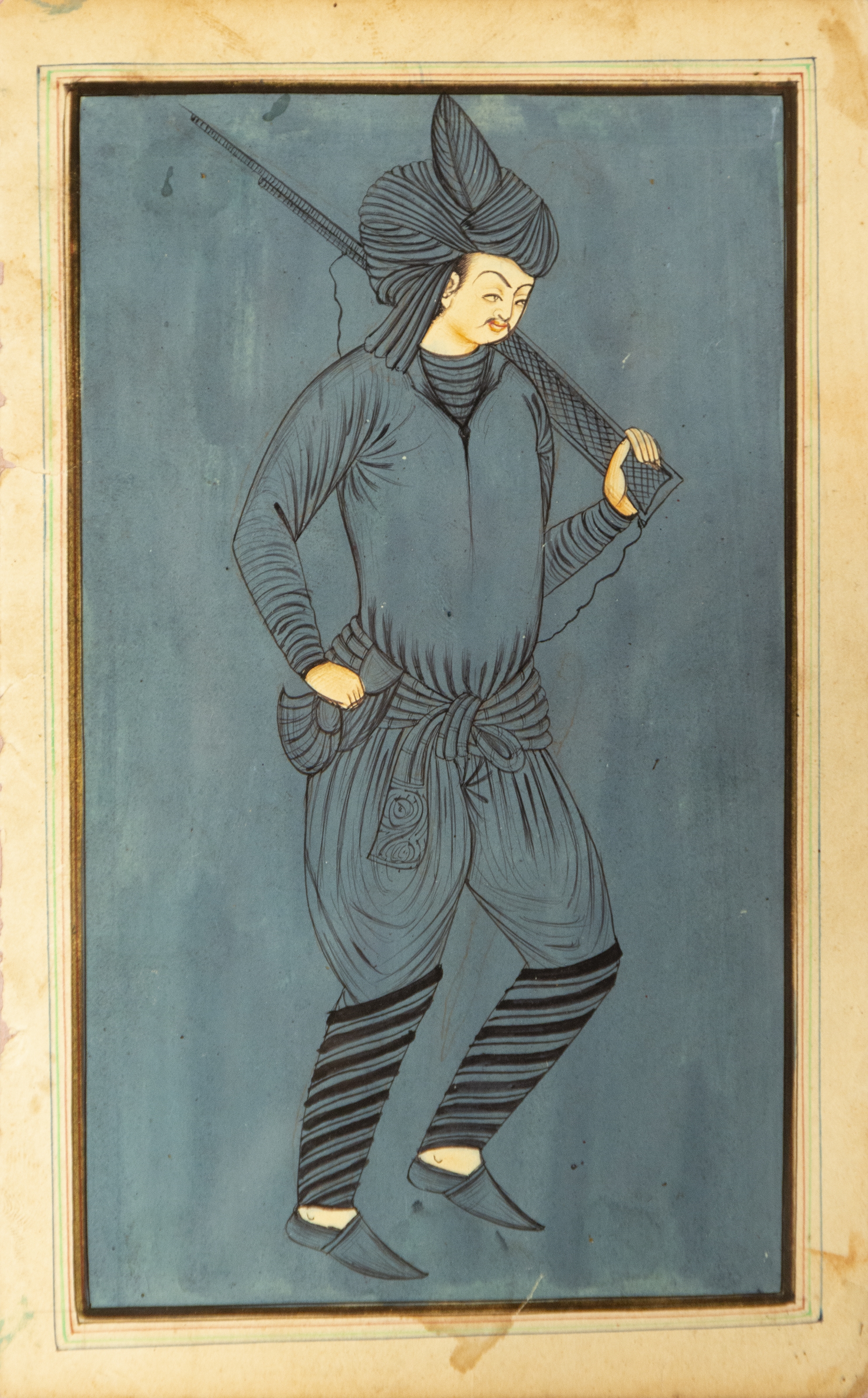 Mughal School | Dibujo tinta y acuarela Mughal colonial India hombre ...
