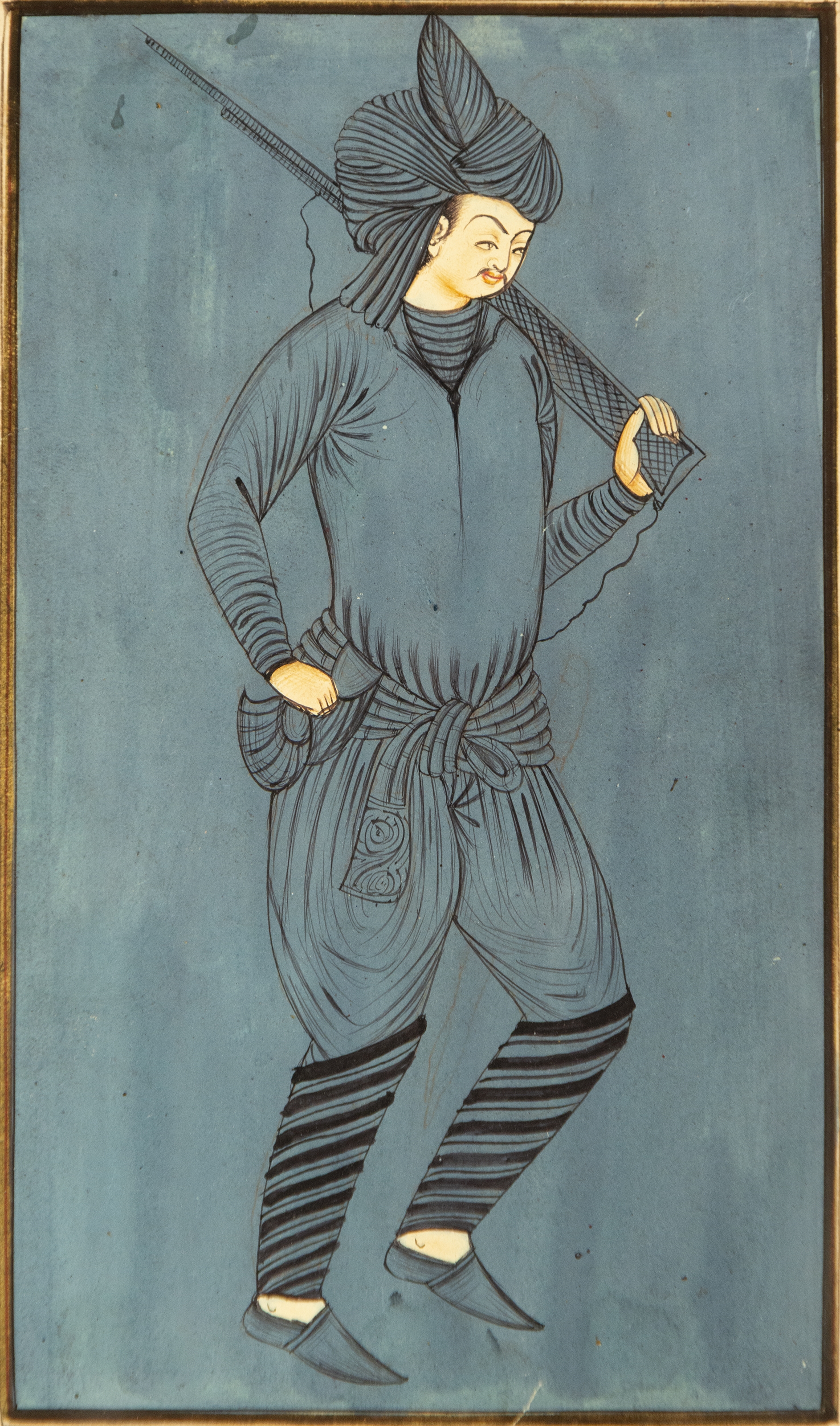 Mughal School | Dibujo tinta y acuarela Mughal colonial India hombre ...