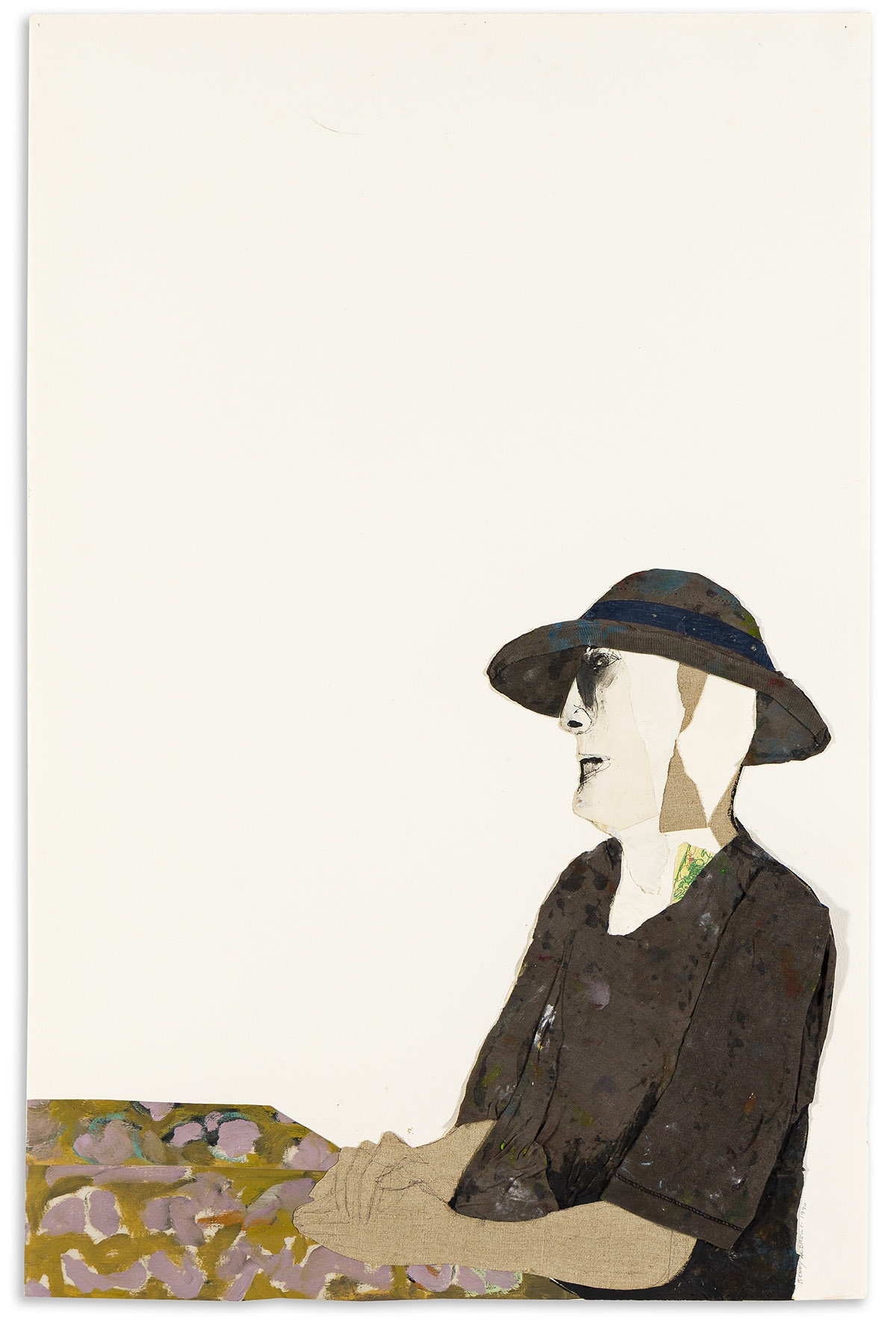 Artwork by Benny Andrews, Sorrow (America Series, Made of Oil and ink with painted fabric collage on wove paper