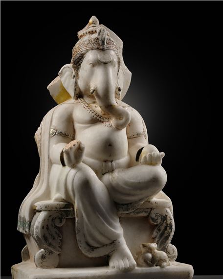 A FINELY CARVED WHITE MARBLE FIGURE OF GANESHA, EAST INDIA, 18TH CENTURY