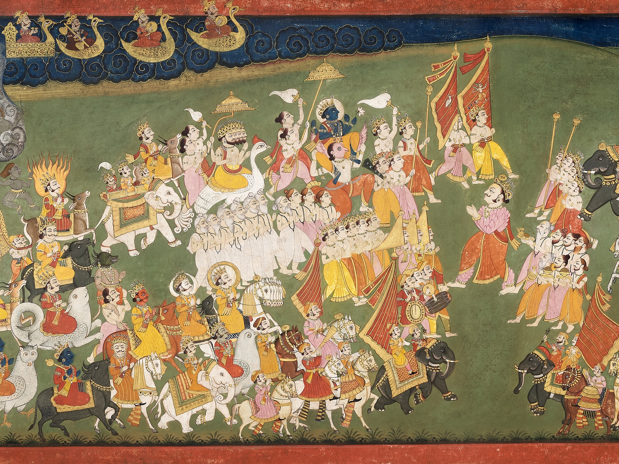 Artwork by Indian School, 18th Century, A LARGE INDIAN PAINTING OF SHIVA ON NANDI IN A PROCESSION WITH OTHER DEITIES, Made of miniature