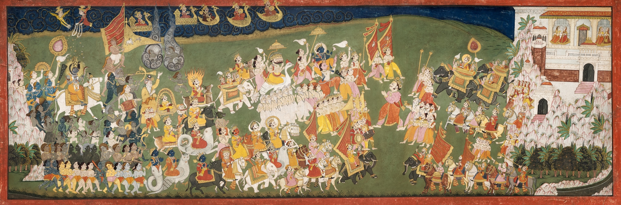 Artwork by Indian School, 18th Century, A LARGE INDIAN PAINTING OF SHIVA ON NANDI IN A PROCESSION WITH OTHER DEITIES, Made of miniature