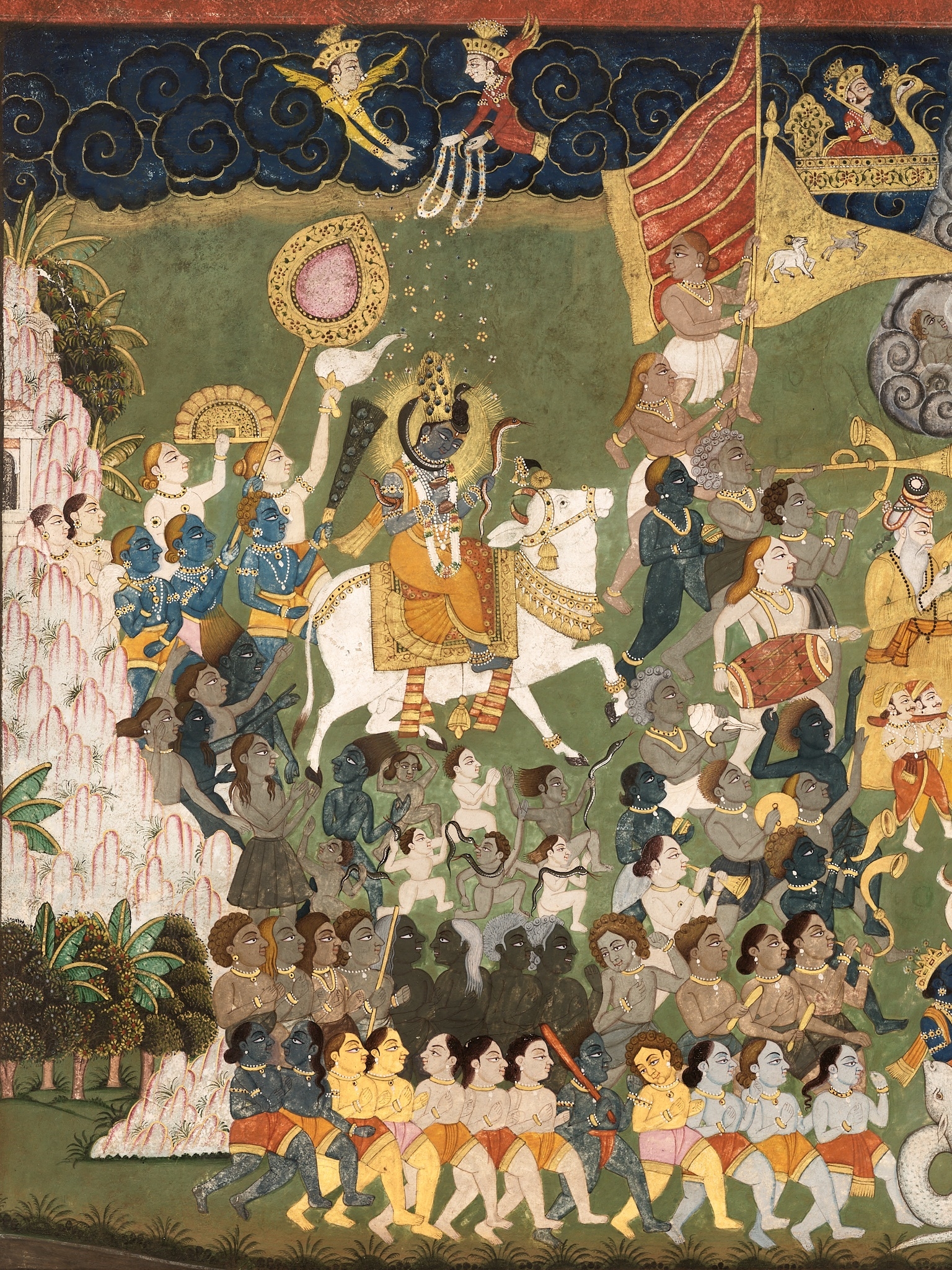 Artwork by Indian School, 18th Century, A LARGE INDIAN PAINTING OF SHIVA ON NANDI IN A PROCESSION WITH OTHER DEITIES, Made of miniature