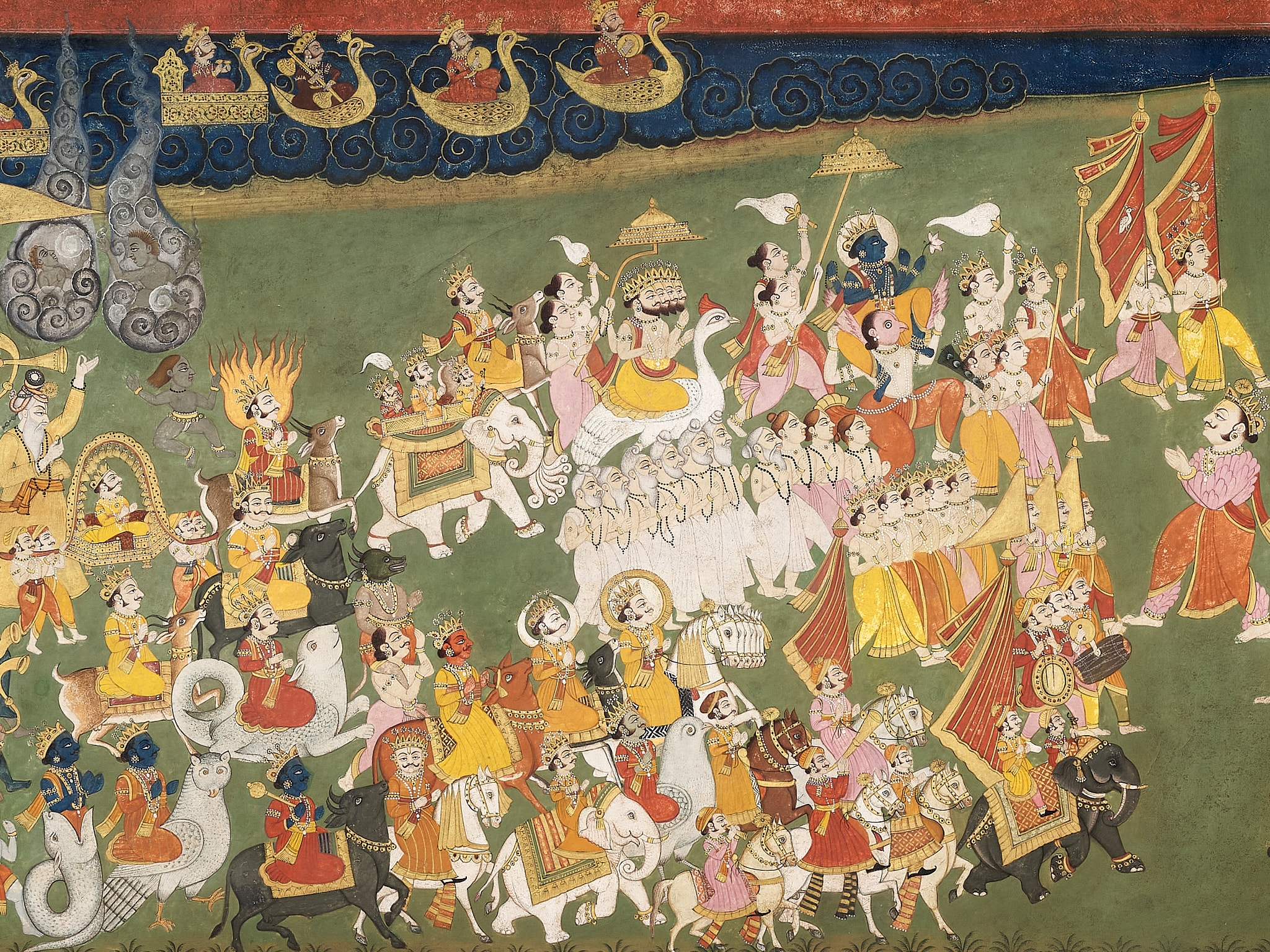 Artwork by Indian School, 18th Century, A LARGE INDIAN PAINTING OF SHIVA ON NANDI IN A PROCESSION WITH OTHER DEITIES, Made of miniature