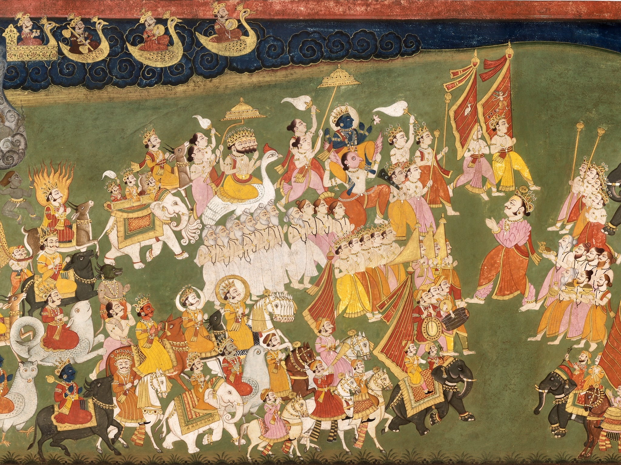 Artwork by Indian School, 18th Century, A LARGE INDIAN PAINTING OF SHIVA ON NANDI IN A PROCESSION WITH OTHER DEITIES, Made of miniature