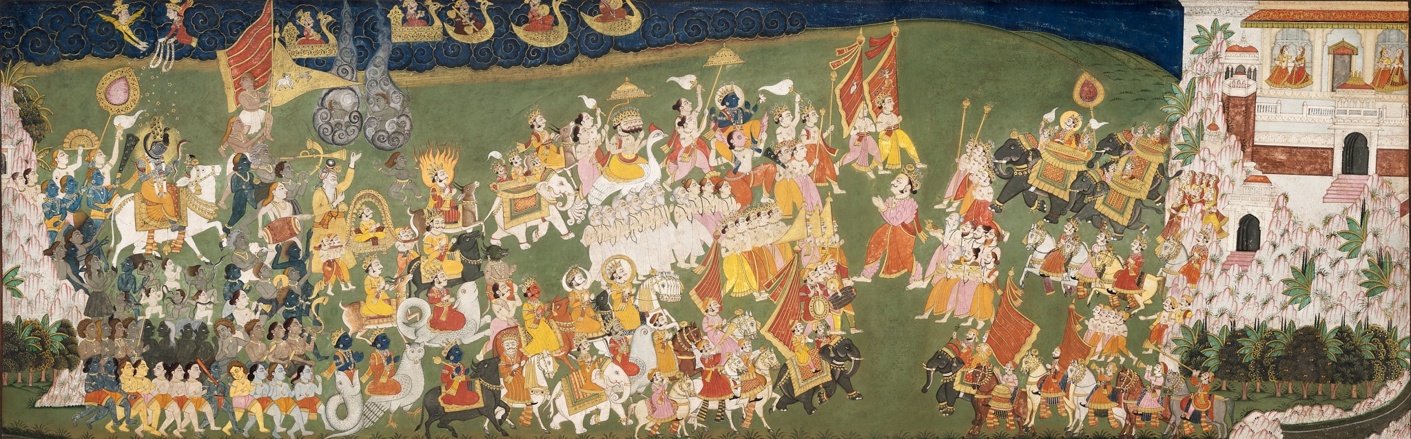 Artwork by Indian School, 18th Century, A LARGE INDIAN PAINTING OF SHIVA ON NANDI IN A PROCESSION WITH OTHER DEITIES, Made of miniature