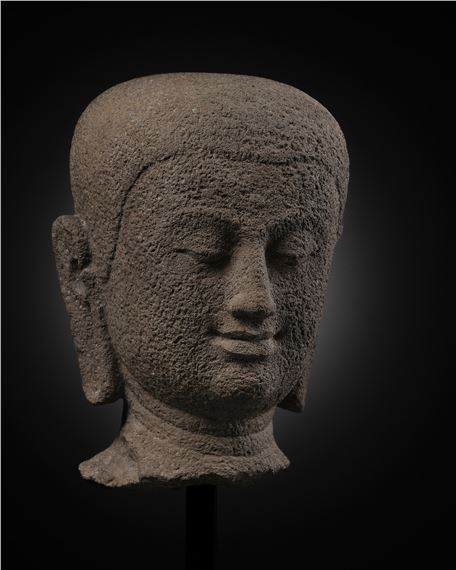Javanese School | A RARE ANDESITE HEAD OF A BUDDHIST MONK, CENTRAL JAVA ...