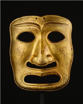 A GILT-COPPER ALLOY CEREMONIAL WAR MASK, MONGOLIA, 17TH - Mongolian School, 17th Century