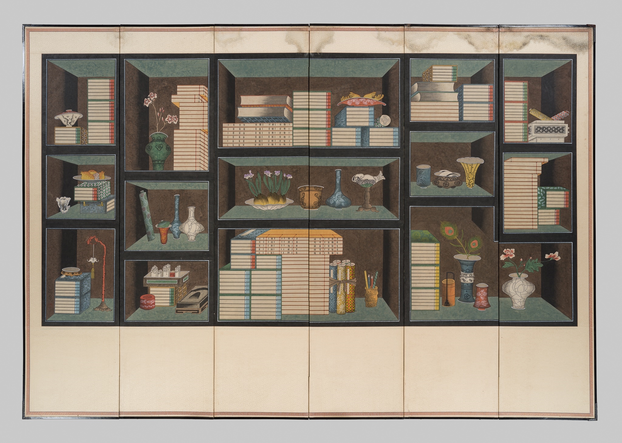 Korean School, 19th Century | A ‘CHAEKGORI’ SIX-PANEL SCREEN WITH ...